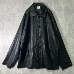 希少 チャイナスタイル フェイクレザー ジャケット 黒