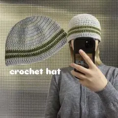 クロシェハット　ビーニー　ハンドメイド編み物　古着　ニット帽　ユニセックス　春服