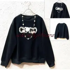 2025新作☆speranza☆フェザー＆フラワーロゴ刺繍トレーナー☆F/黒