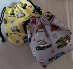 ★値下げ【ハンドメイド】お弁当入れ2ケ/裏撥水ナイロン/くるま