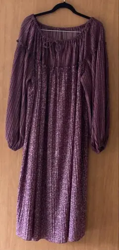 フローラルプリント 長袖ロングワンピース フリーサイズ