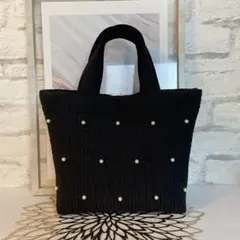 No.84 ヌビバッグ　トートバッグ　ブラック　パール付