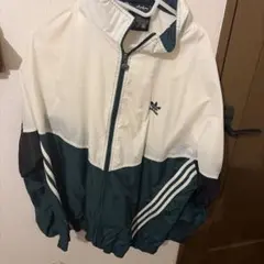 adidas ナイロンジャケット XL ホワイト/グリーン/ブラック90s