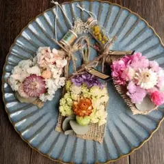 ハンドメイド ドライフラワー ガーランド♡ミニスワッグと糸巻き、ミニボトルセット