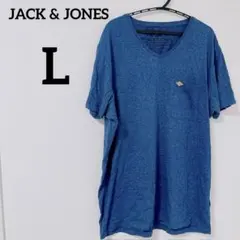 JACK & JONES 【Lサイズ】ブルー Vネック Tシャツ 無地 ポケット
