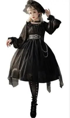 ゴスロリ 黒ドレス長袖 ゴシック 甘ロリ姫 ロリータ お嬢様 ワンピースブラック
