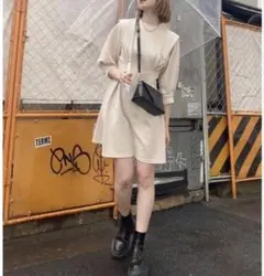 MURUA タックハーフスリーブミニワンピース