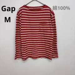 Gap ギャップ ボーダーT 長袖 胸ポケット オレンジ 白 M 綿100%