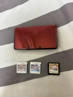 レッド ニンテンドー3DS 本体 カセット三種付き