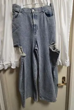 スリットデニムパンツ-大きいサイズのサムネイル