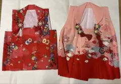 七五三　着物　3歳　女の子　被布セット　花柄　赤系　ピンク系