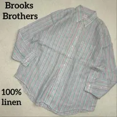 【極上】Brooks Brothers 346100%リネンXLストライプシャツ