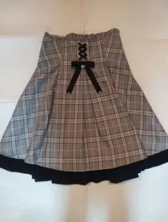 【美品】Amavel グレー チェック 編み上げ リボン スカートのサムネイル