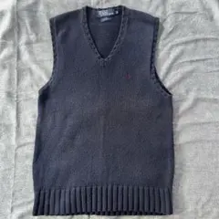 POLO RALPH LAUREN／ニットベスト Mサイズ 紺 コットン100％