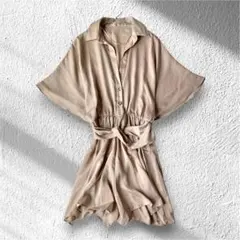 オールインワン ショートパンツ ウエストゴム 金ボタン 半袖 F