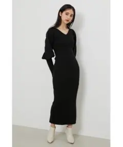 rienda 2WAYショルダーボリュームニットワンピース 黒