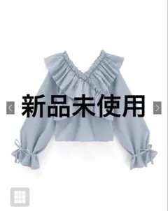 【新品未使用】ドビーストライプ柄クロスフリルリボンブラウス fo1942 GRL