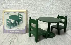 【希少・初期】シルバニアファミリー 丸テーブルセット緑の家具　カ-02