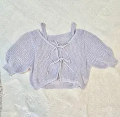 新品w closet リボンニットカーディガン ラベンダー ショート丈