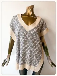 ☘️T24406☘️GRL an1055 柄編みサイドスリットVネックニットベスト