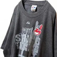 マジェスティックMLBクリーブランドインディアンスTシャツグレー灰色XL古着のサムネイル