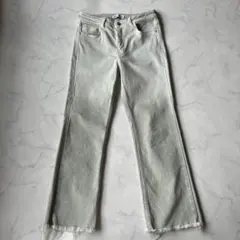 美品✨ZARA ストレートパンツ デニム カットオフ グラデーション グリーン