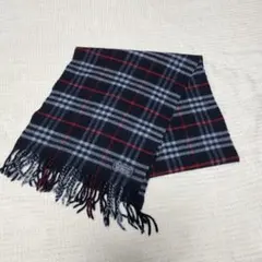 バーバリーズ　ウール ブラック マフラー　ノバチェック　チェック柄　フリンジ