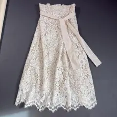 グレースコンチネンタル 総レース ロングスカート リボンベルト 花柄レース M