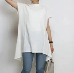 綿100% フレアカットソー 大人カジュアル 大人フェミニン　シンプルホワイト