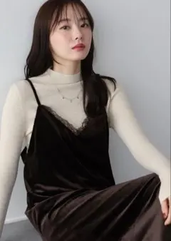 レース付ベロアキャミワンピース