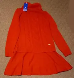 未使用 ブルーレーベル　ニットワンピース　ケーブル　オレンジ ドッキング