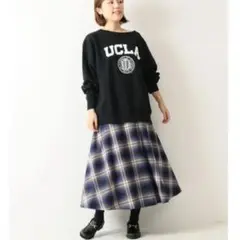 【極美品】Spick&Span チェック　フレアスカート　ブルー　M ウール