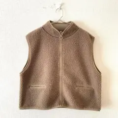 ☆ボアベスト フルジップ ポケット有 ハイネック ノースリーブ カジュアル L