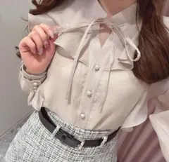 AnMILLE フリルカラーシアーブラウス ピンク