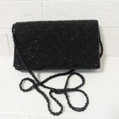 小ぶり　ビーズバッグ　ショルダーバッグ　黒　クラッチバッグ　アンティーク