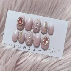 【現品価格】ピンク ホワイト グラデーション ビジュー シンプル ネイル チップ