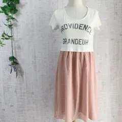 ローリーズファーム 【M】レースドッキングワンピース 英字 シフォン 可愛い