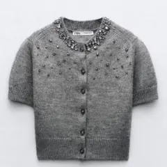 ZARA ラインストーンボタンニットカーディガン