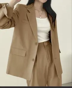 ベージュ テーラードジャケット パンツセットアップ L