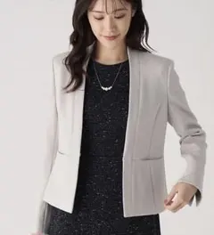 新品 ノーカラーペプラムジャケット 38/M グレー