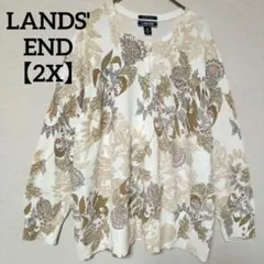 LANDS' END【2X】花柄 カーディガン 大きいサイズ 総柄 コットンのサムネイル