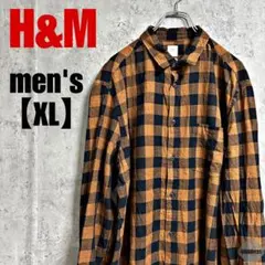 a21【H&M】 フランネルシャツ【メンズXL】ブロックチェック　ブラウン