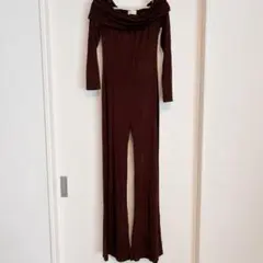 LA LUXE オフショルダー サロペット ブラウン スリムフィット 海外古着