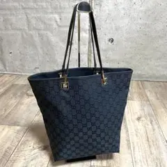 本物☆グッチ GG柄 キャンバス トートバッグ ハンドバッグ 黒 デニム 