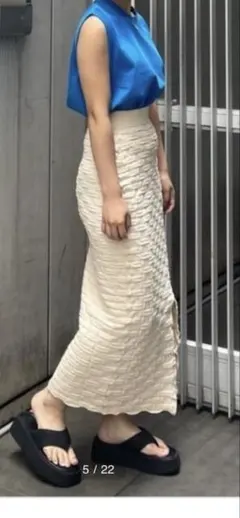 CHECKER KNIT I LINE SK タイトスカート アイボリー