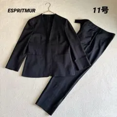 ESPRITMUR ノーカラーパンツスーツ L 紺 卒入学式 通勤 フォーマル