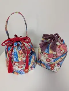 色彩鮮やか古典柄　和柄 　映える浴衣用巾着袋 　持ち手付き