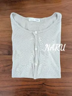 NARU ドット柄 七分袖 カーディガン　グレージュ　S