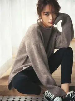 ミックスモヘヤラウンドネックニットトップス