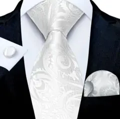 【3点セット】ネクタイペイズリーストライプ結婚式二次会白ホワイト